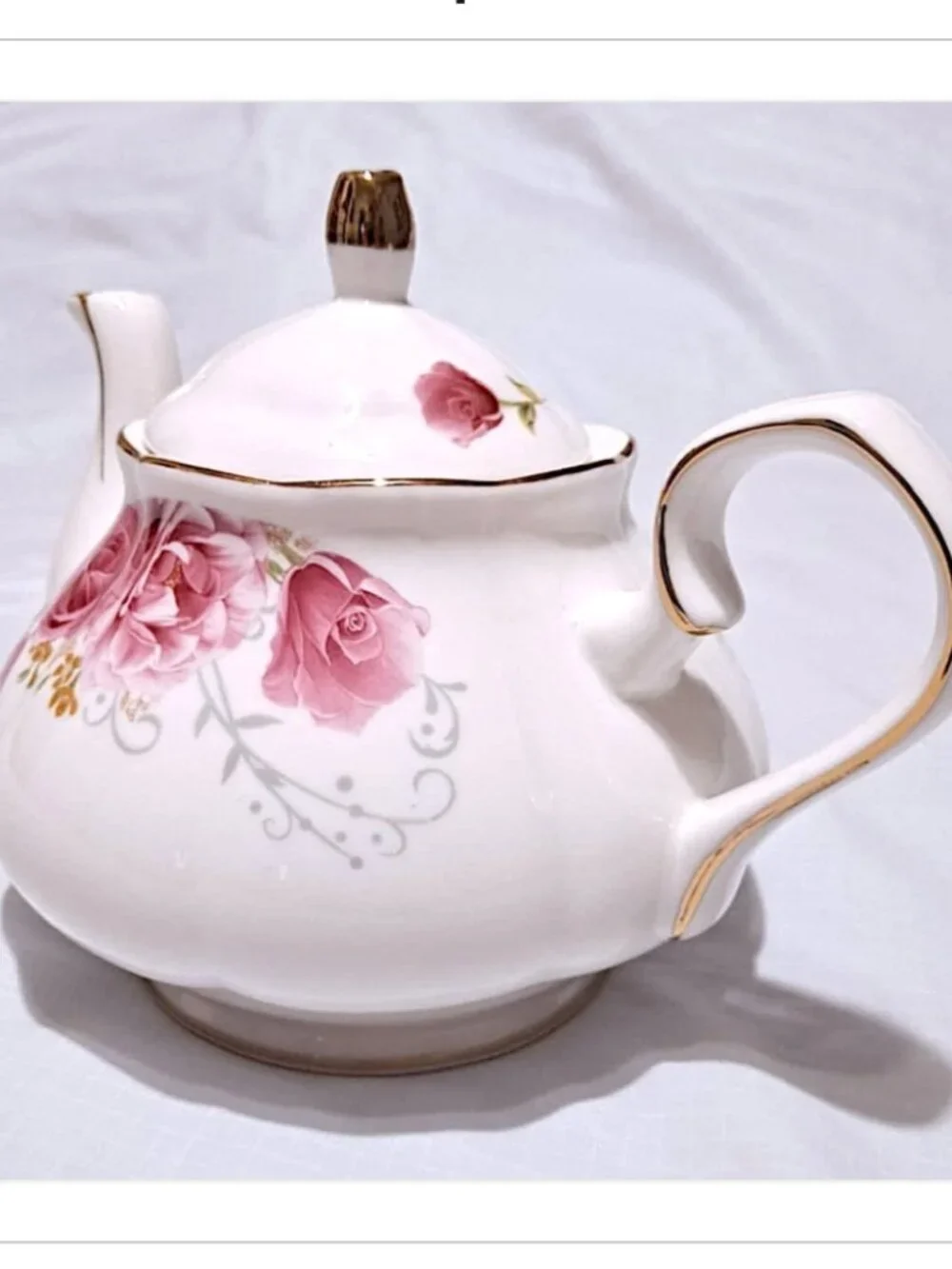 Jomop Pink Floral Ceramic Teapot w/ Lid Gold Trim 27 oz